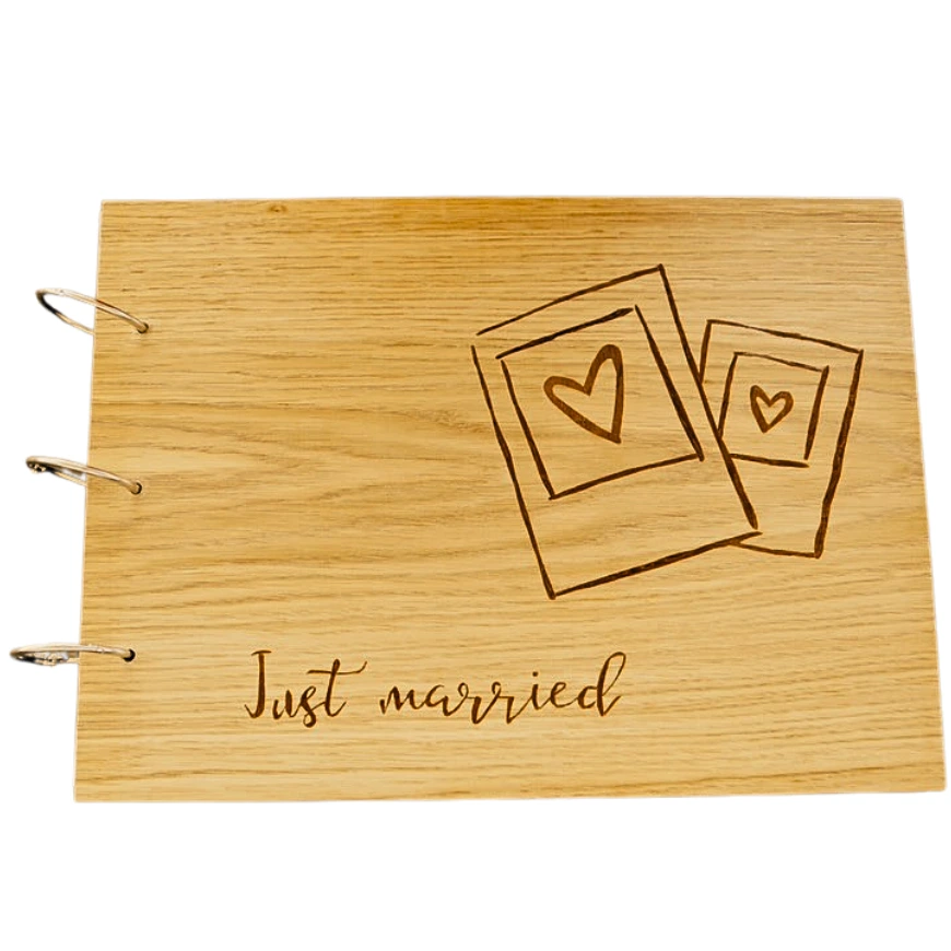 polaroid wedding memory book message "just married"